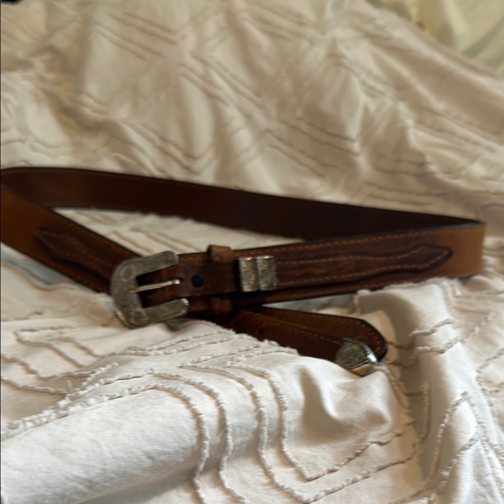 Brown Leather Belt with Silver Buckle
